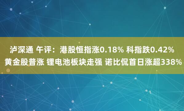 泸深通 午评：港股恒指涨0.18% 科指跌0.42% 黄金股普涨 锂电池板块走强 诺比侃首日涨超338%
